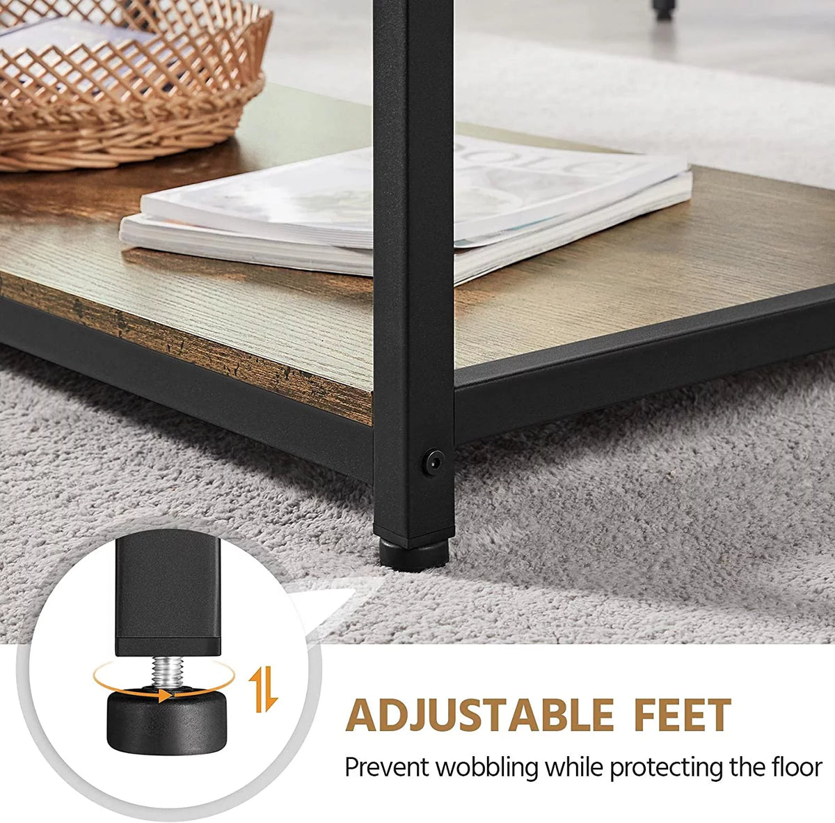 2-Tier Wood Coffee Table with Storage Shelf Metal Frame N558