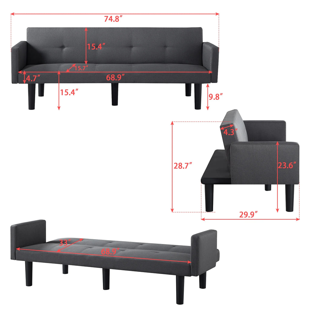 Blue Faux Suede Futon Sofa Bed Q78425