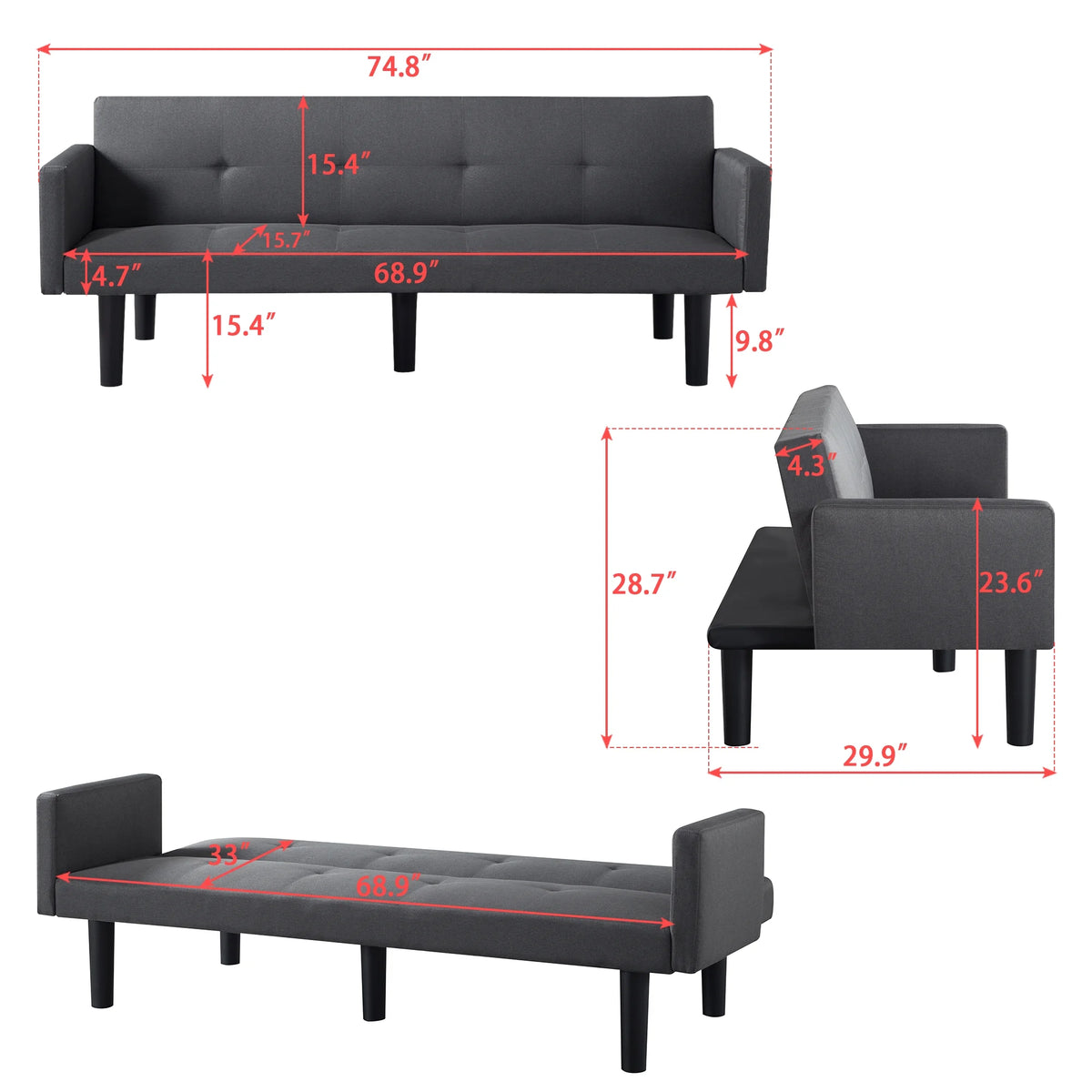 Blue Faux Suede Futon Sofa Bed Q78425