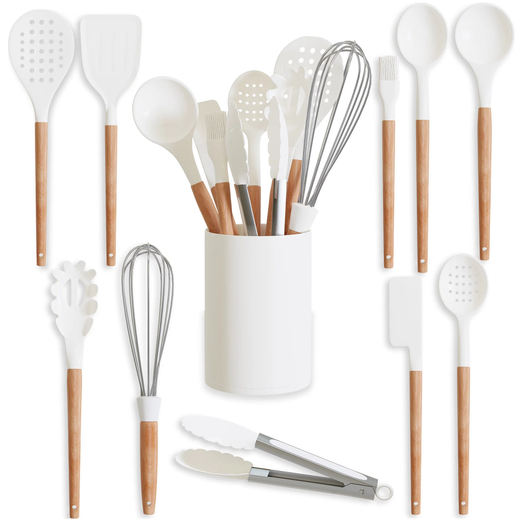 White 11 Pc Silicone Kitchen Utensils Set with Holder Z687