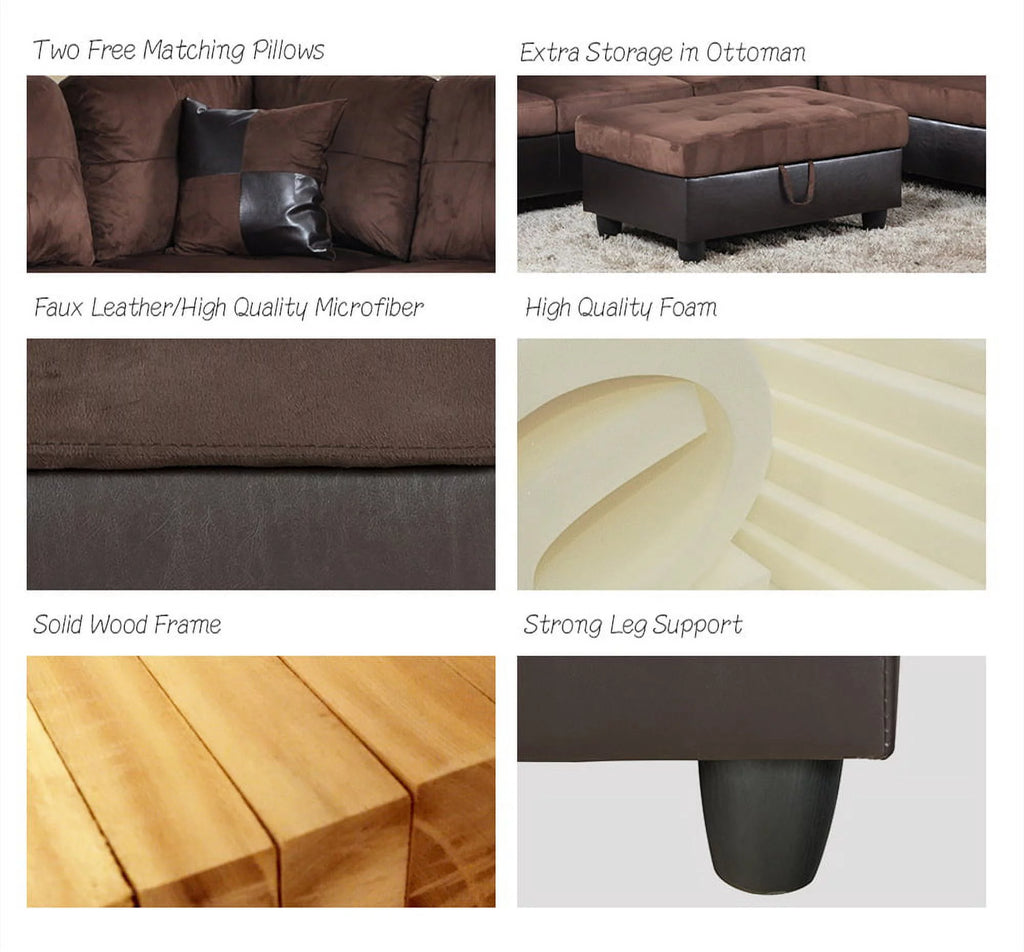 Microfiber Leather Sectional Sofa with Storage Ottoman K218