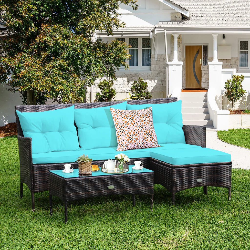 3 Pc Cushioned Patio Rattan Sofa Set C82542
