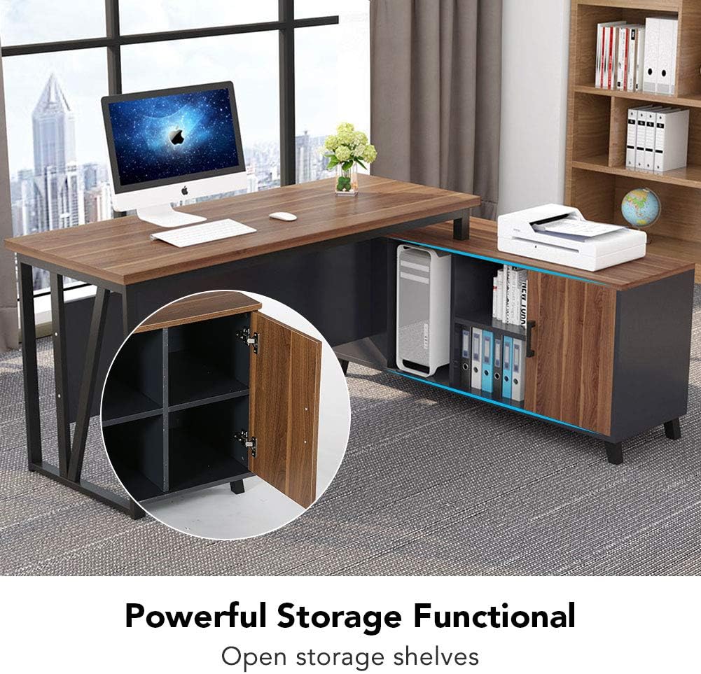 L-Shaped Desk with File Cabinet Storage M271