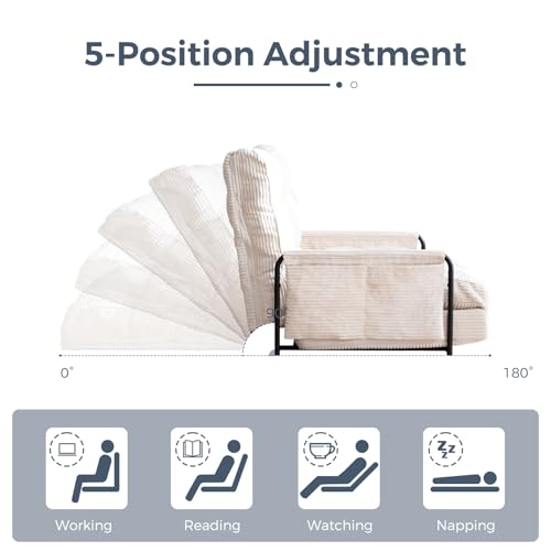Beige Adjustable Floor Sofa with 2 Pillows N79280