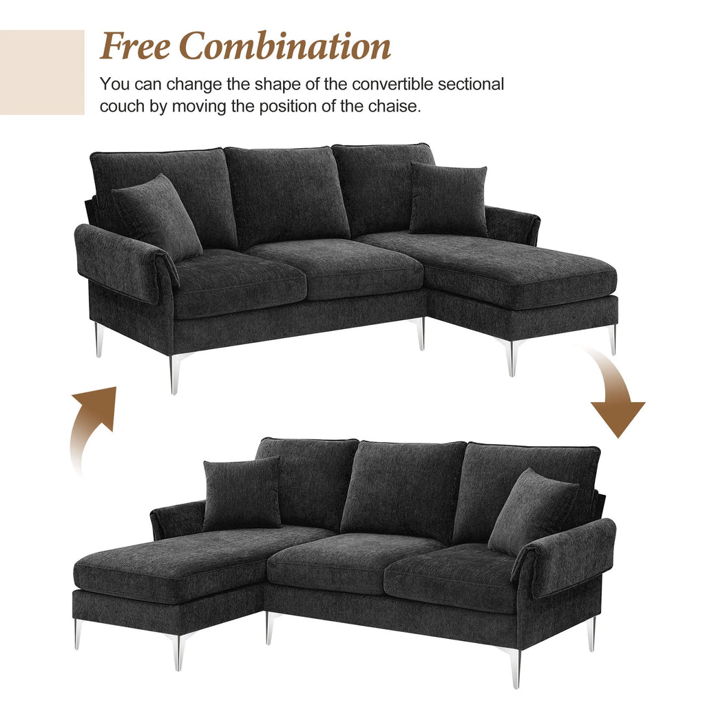 84" L-Shaped Black Sofa with Reversible Chaise H71121