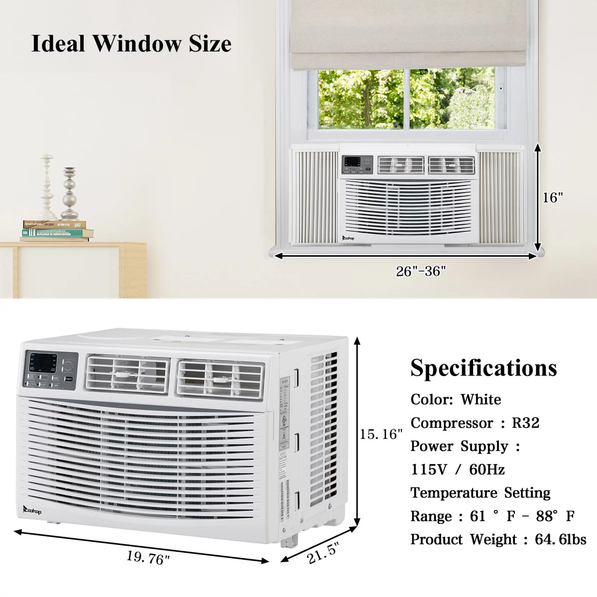 12000BTU 115V White Window-Mounted Air Conditioner with Remote Control Z60707
