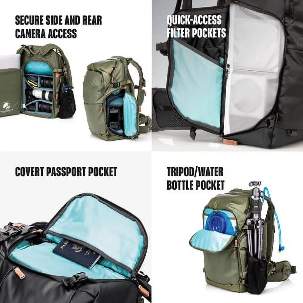 Army Green Water Resistant Camera Backpack N426315