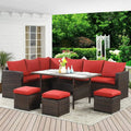 7 Pcs Outdoor Wicker Sofa Set with Table and Ottomans U9102