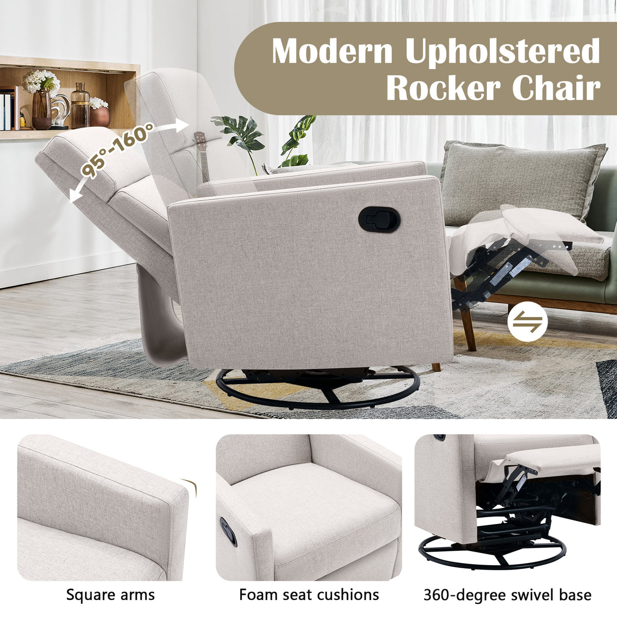 Tan Upholstered Swivel Recliner Chair L701