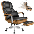 Big and Tall Black PU Leather Ergonomic Reclining Office Chair with Footrest E4307