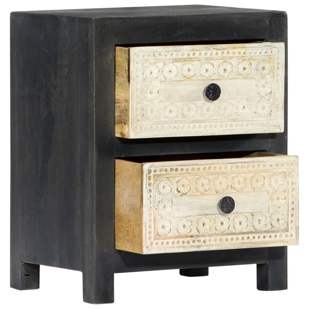 Hand Carved Gray Solid Mango Wood Bedside Cabinet W6025