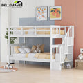 Twin Over Twin Bunk Bed with Storage Stairs and Guardrail, White U659