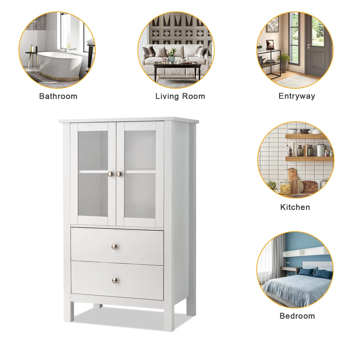 White Free Standing Bathroom Cabinet with Drawer and Shelf G35809