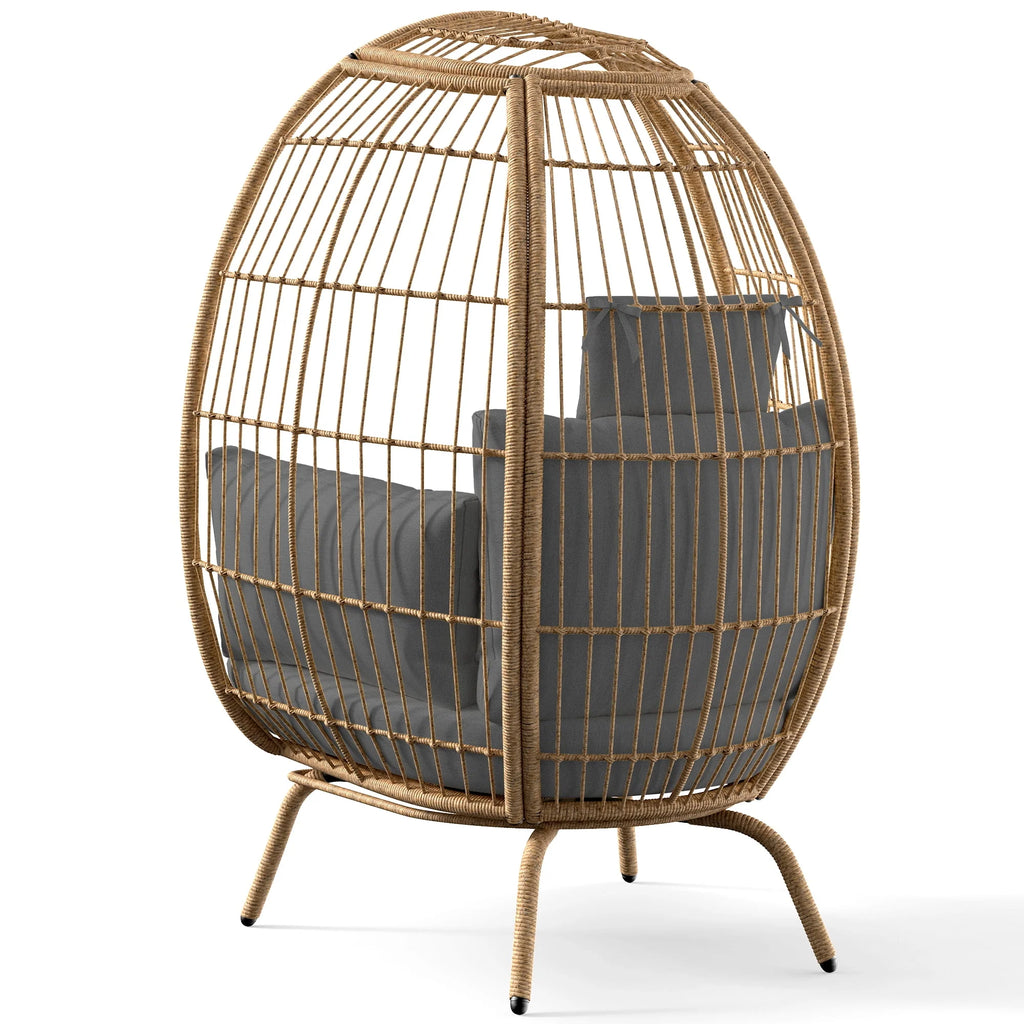 Large Wicker Egg Chair with Stand Cushion Grey A61095