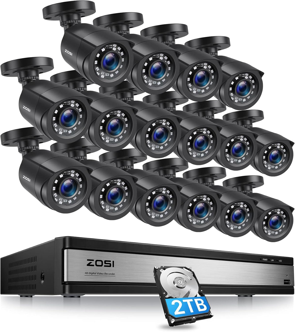 1080p 16 Channel Security Camera System with 2TB Hard Drive and 16 Bullet Cameras V777646