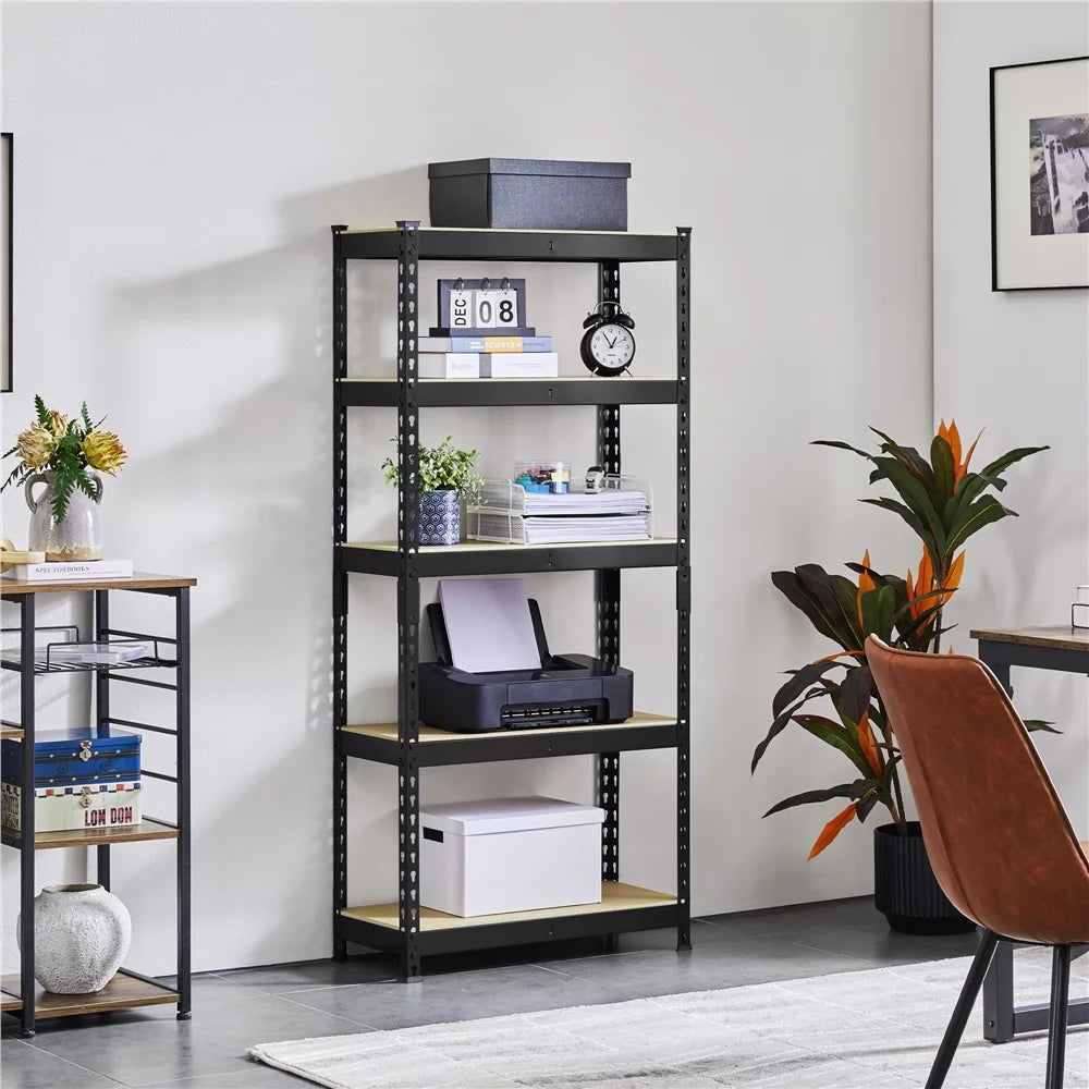 5-Shelf Adjustable Steel Storage Shelf Unit, Black, 2 Pack G11438