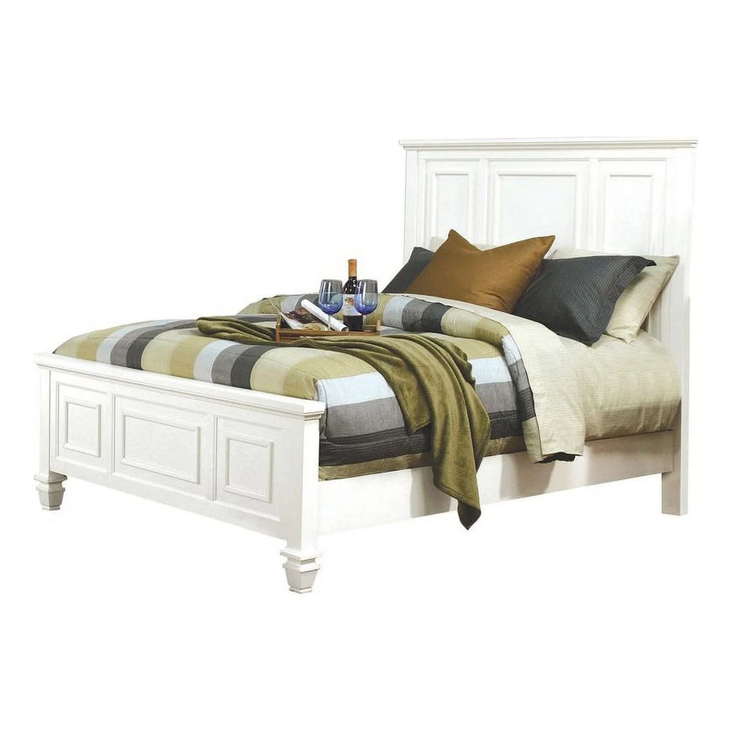 White Wood Queen Panel Bed Y708