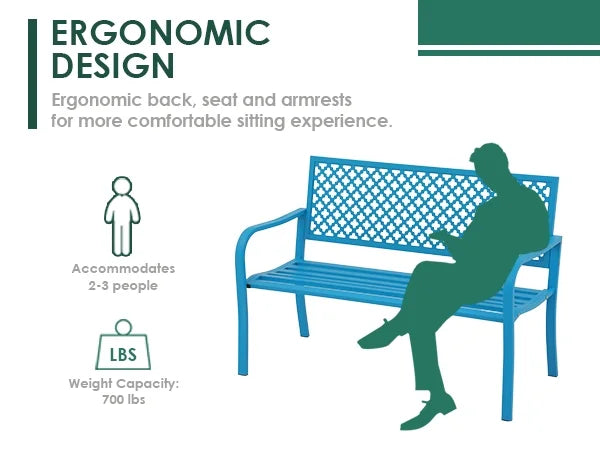 Blue 50in Metal Outdoor Garden Bench with Armrest I971095