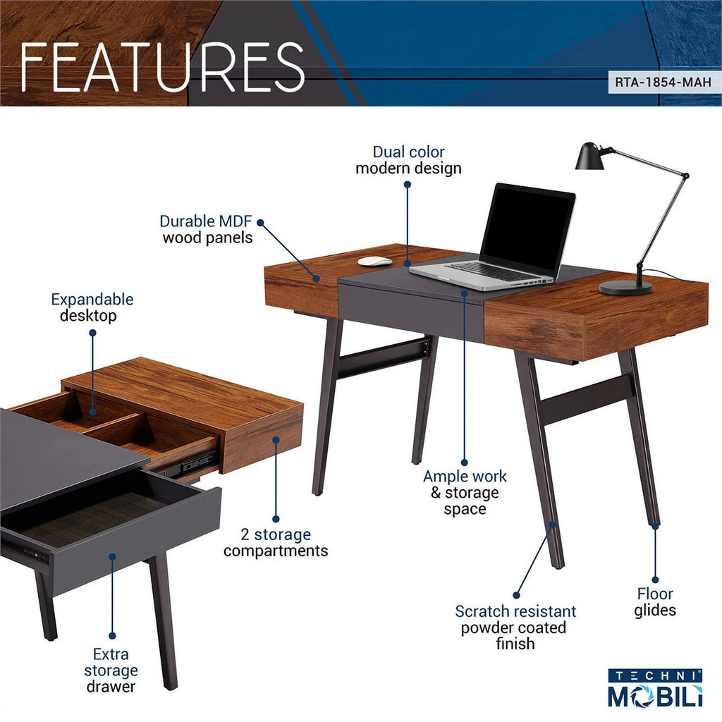 Mahogany Expandable Desk with Storage I250