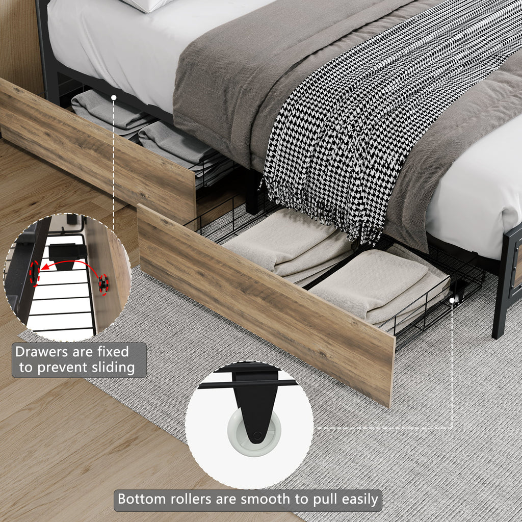 King 4 Drawer Gray Metal Platform Bed with Headboard I64865