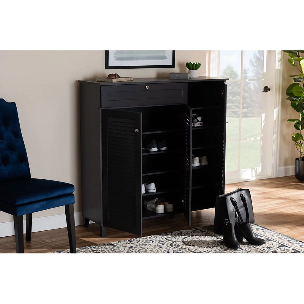 Dark Grey 11-Shelf Wood Shoe Storage Cabinet with Drawer I8462