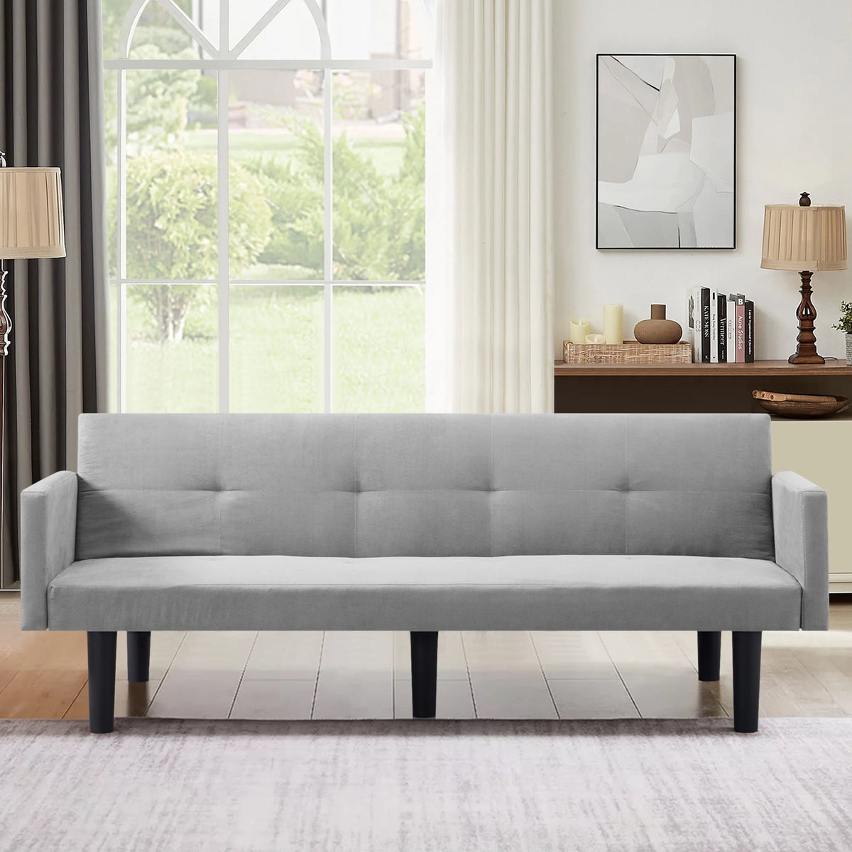 Blue Faux Suede Futon Sofa Bed Q78425