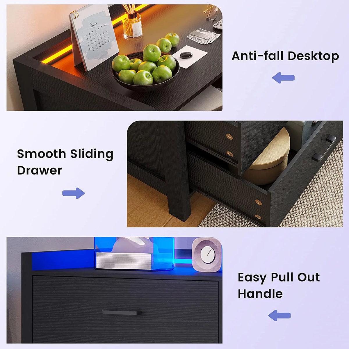 Black 6 Drawer Wood Dresser N7494