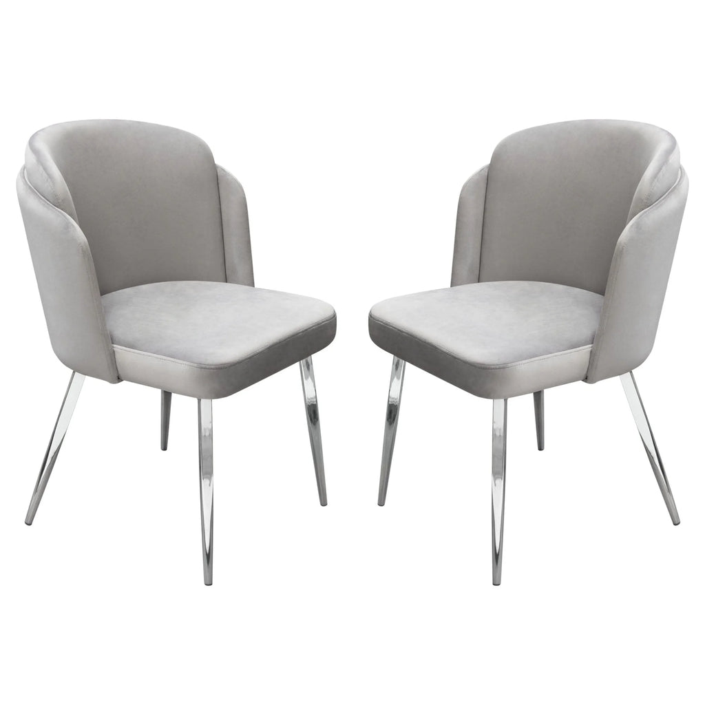 Grey Velvet Dining Chairs with Chrome Legs, Pack of 2 E443005