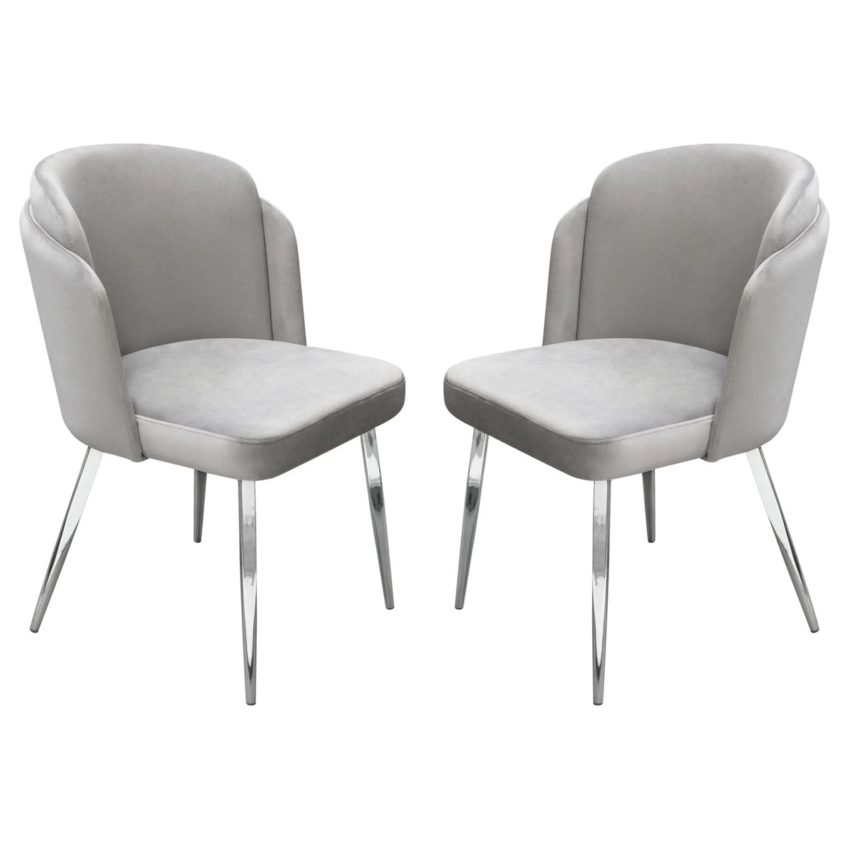 Grey Velvet Dining Chairs with Chrome Legs, Pack of 2 E443005