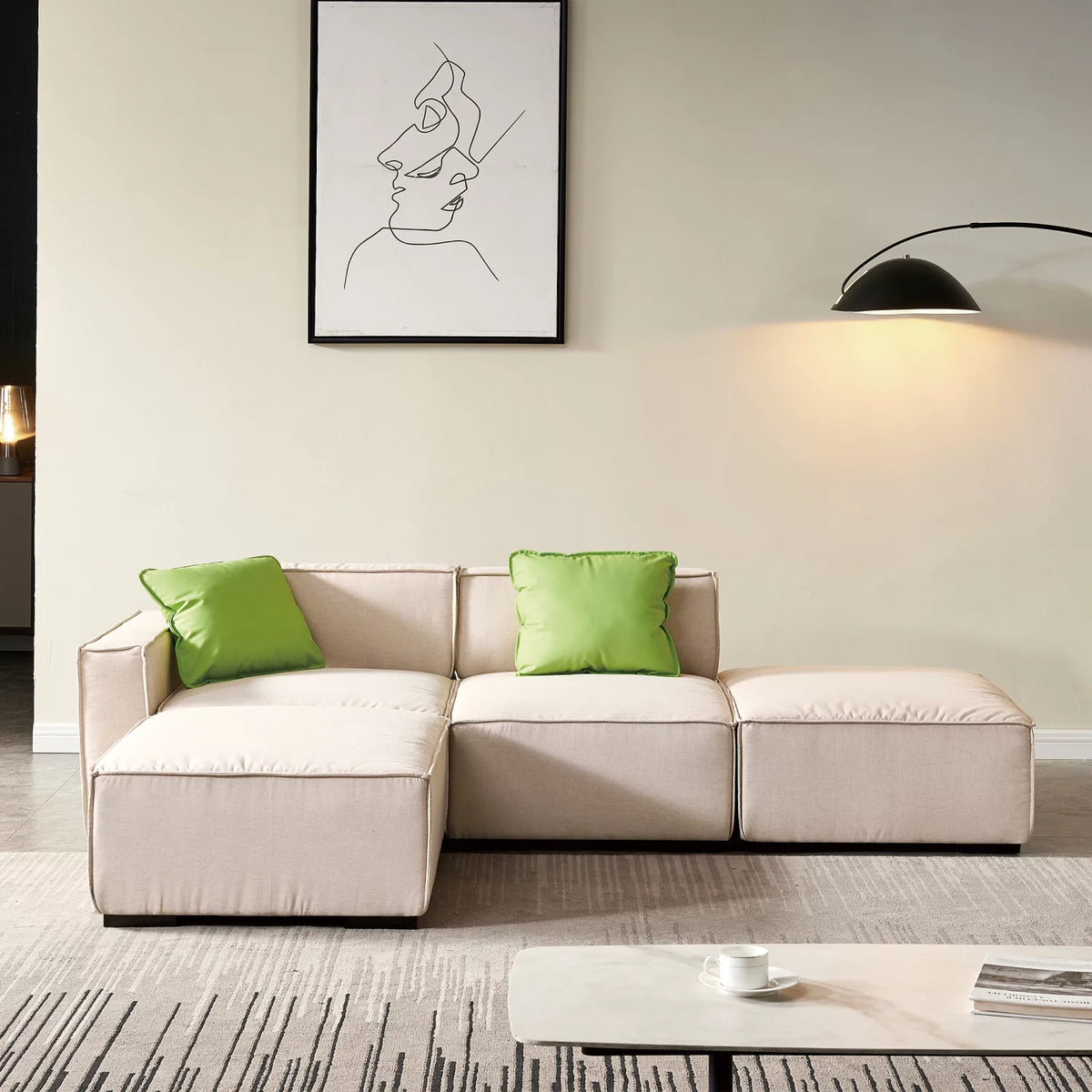 Beige 4 Seat Modular Fabric Sofa I564