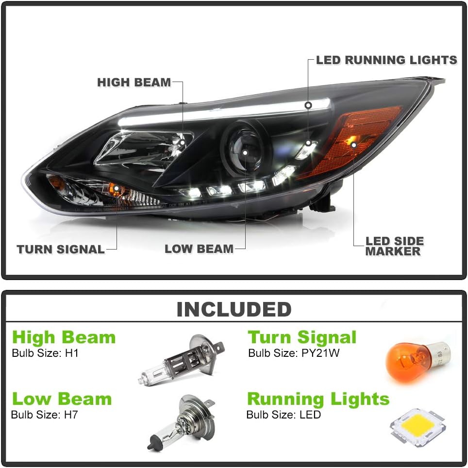 Black Projector Headlights Pair Left+Right Q5549