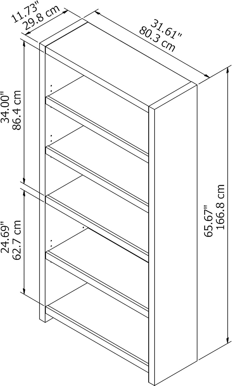 5 Shelf Pure White Bookcase C8461