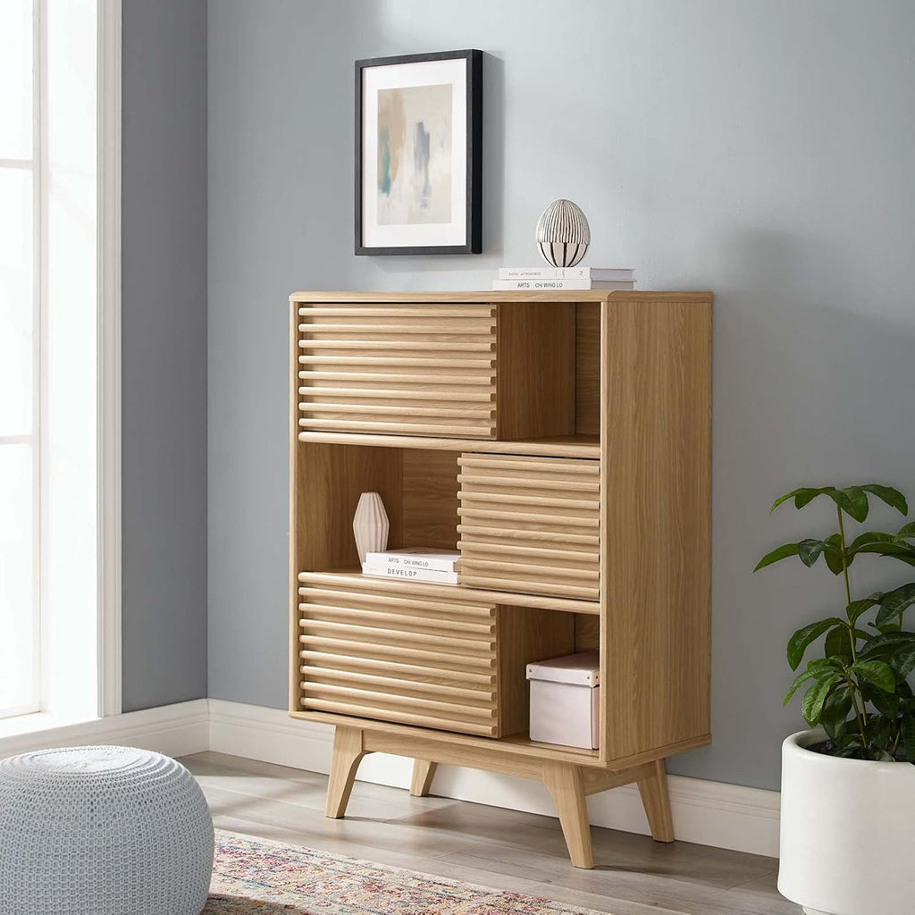 Walnut Three-Tier Display Storage Cabinet Stand A18209