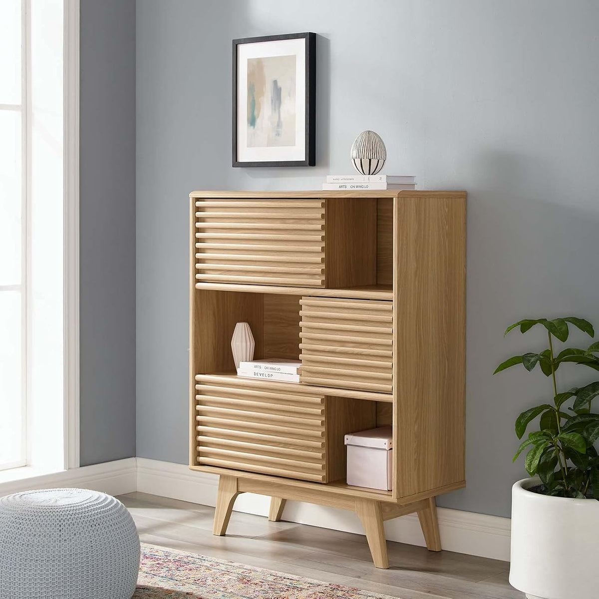 Walnut Three-Tier Display Storage Cabinet Stand A18209