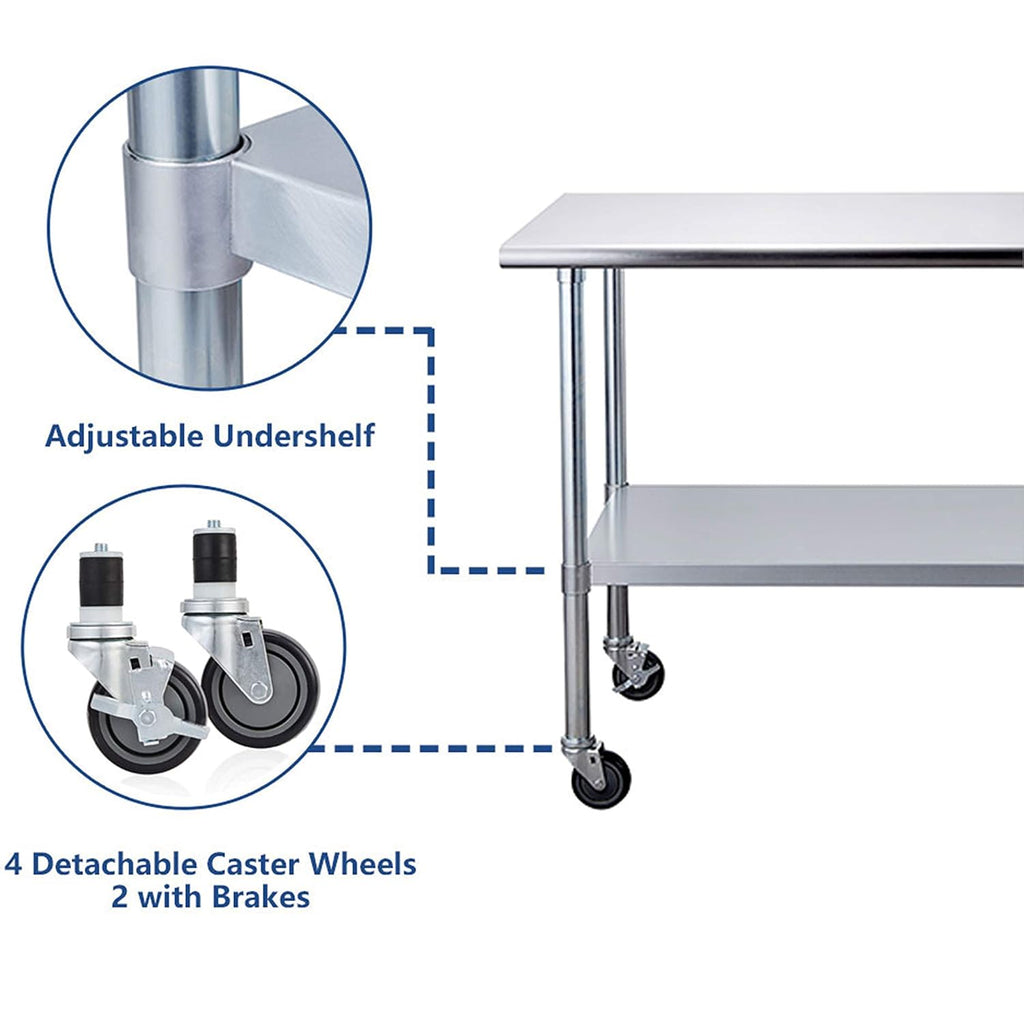 Stainless Steel Table 30 x 48 Inches with Caster Wheels D253273