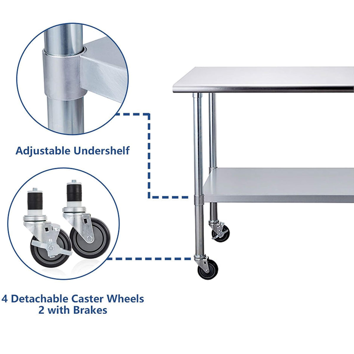 Stainless Steel Table 30 x 48 Inches with Caster Wheels D253273