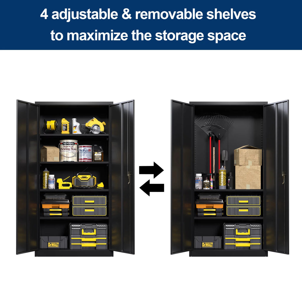 71 inches Tall Black Metal Storage Cabinet with 4 Adjustable Shelves B18314