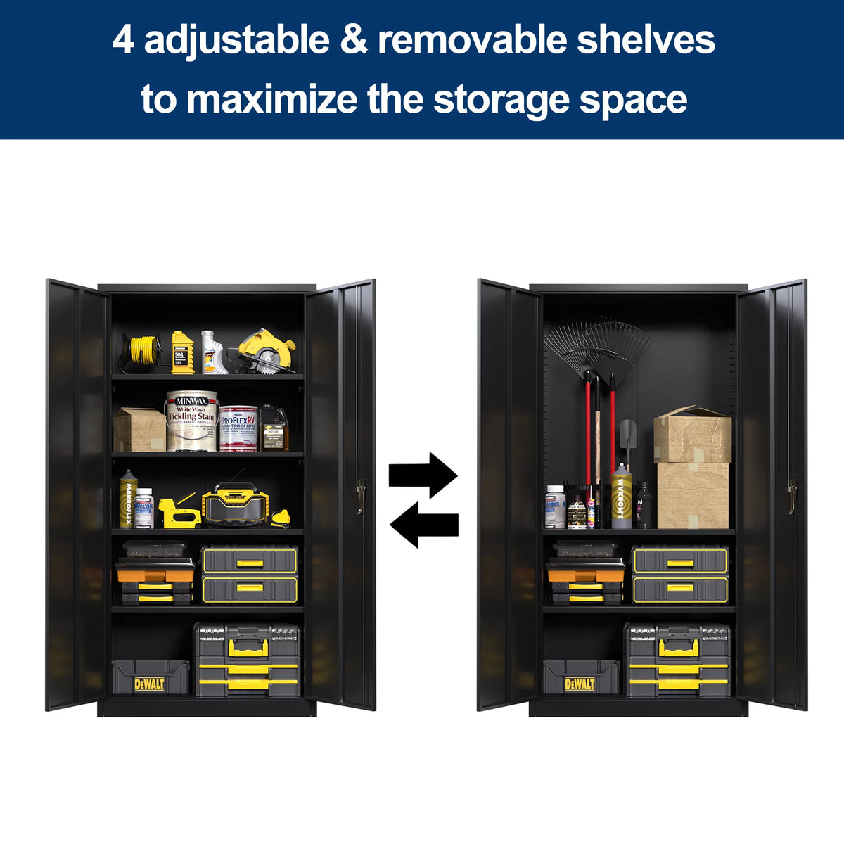 71 inches Tall Black Metal Storage Cabinet with 4 Adjustable Shelves B18314