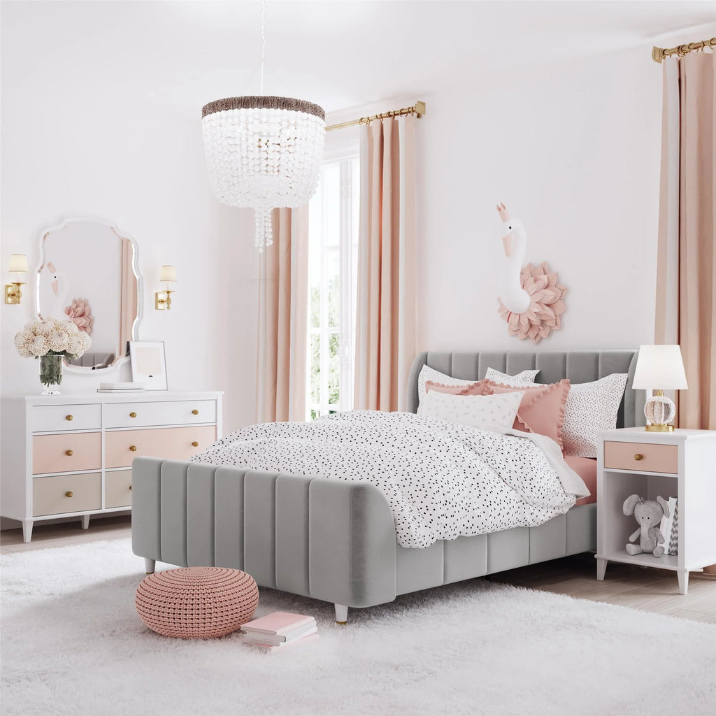 Gray Velvet Full Upholstered Bed R279657