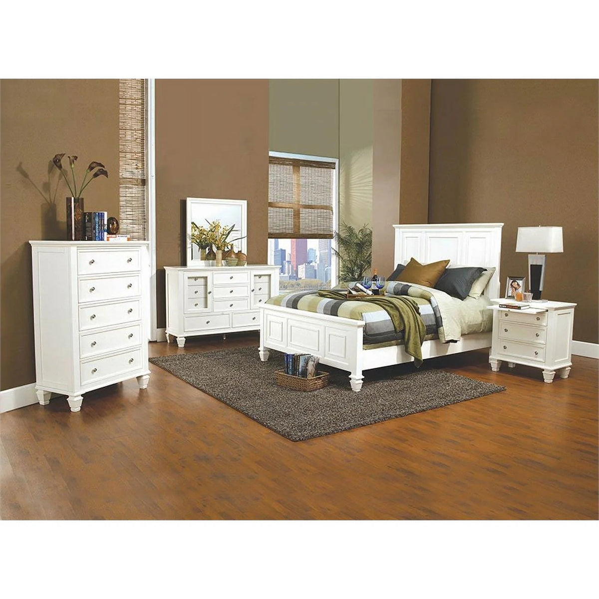 White Wood Queen Panel Bed Y708
