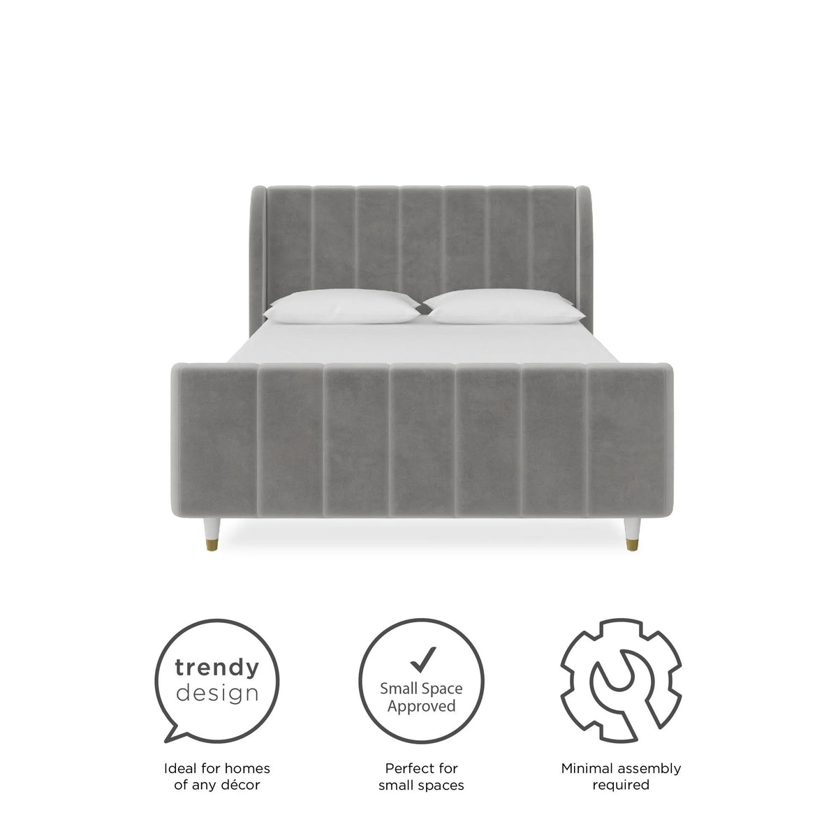 Gray Velvet Full Upholstered Bed R279657