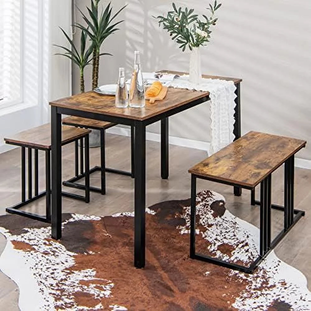 4 Piece Dining Table Set with Bench & 2 Stools R57479