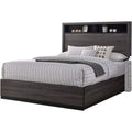 Gray Wooden Platform Bed with Bookcase Headboard M356