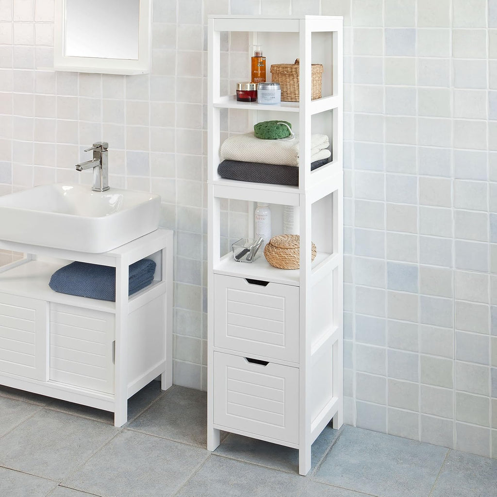 White Floor Standing Bathroom Storage Cabinet with Shelves and Door F856