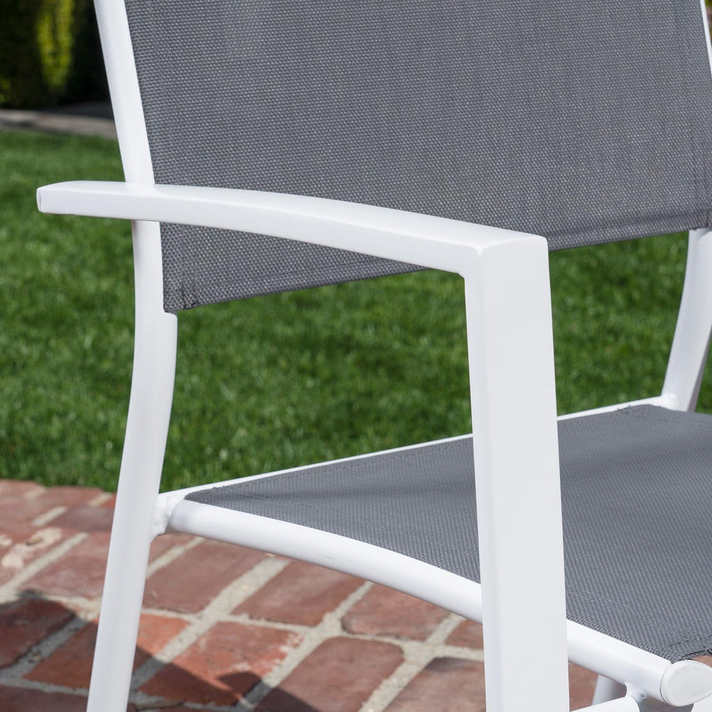 7-Piece Gray White Sling Chairs and Dining Table Outdoor Furniture V592576