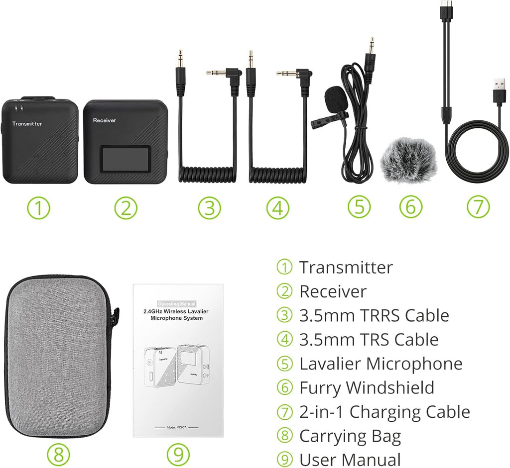 2.4GHz Wireless Lavalier Microphone System with Transmitter and Receiver O2518