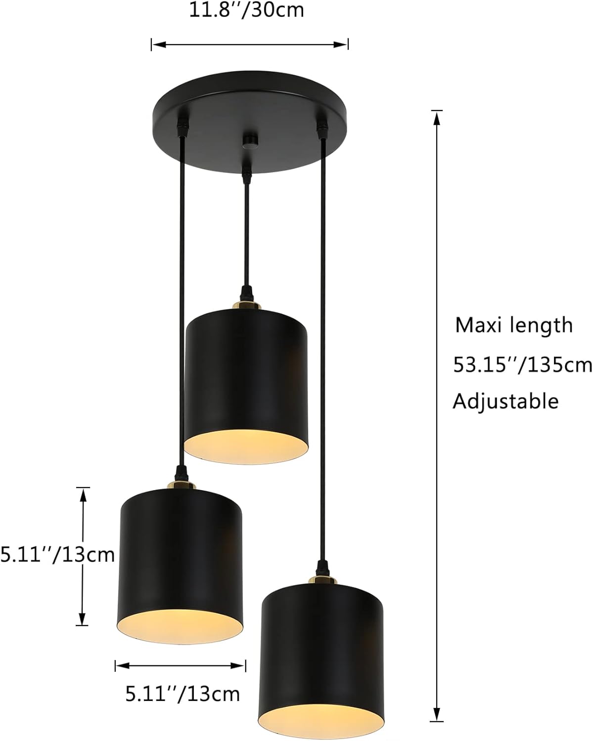 3-Light Modern Kitchen Island Lighting with Cylindrical Metal Lampshade C7342