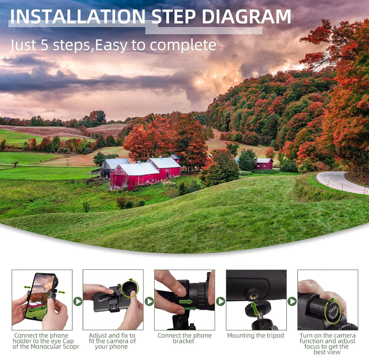 12X50 Waterproof Monocular Telescope with Phone Holder & Tripod N40961