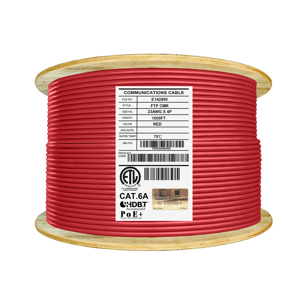 Cat6a Shielded Riser Ethernet Cable, 1000ft, Red Z639699