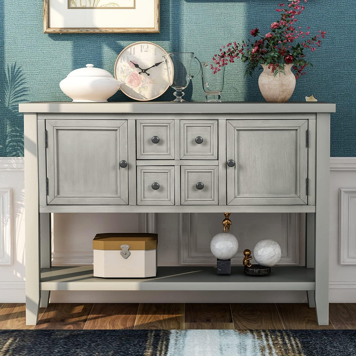 Solid Wood Console Table with 3 Drawers, 2 Cabinet and 1 Shelf Z711
